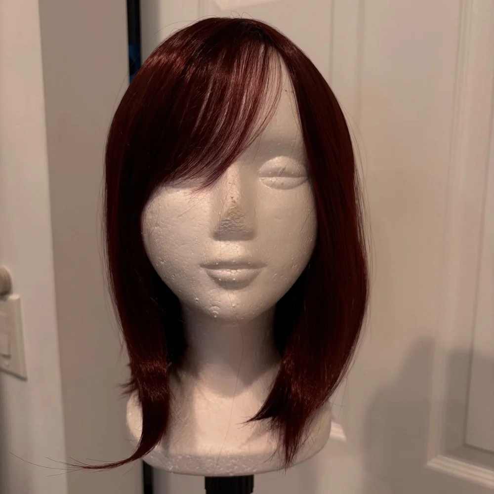 RED Shoulder Length Synthetic Bob Wig with Bangs! Partline. Burgandy Red! New!